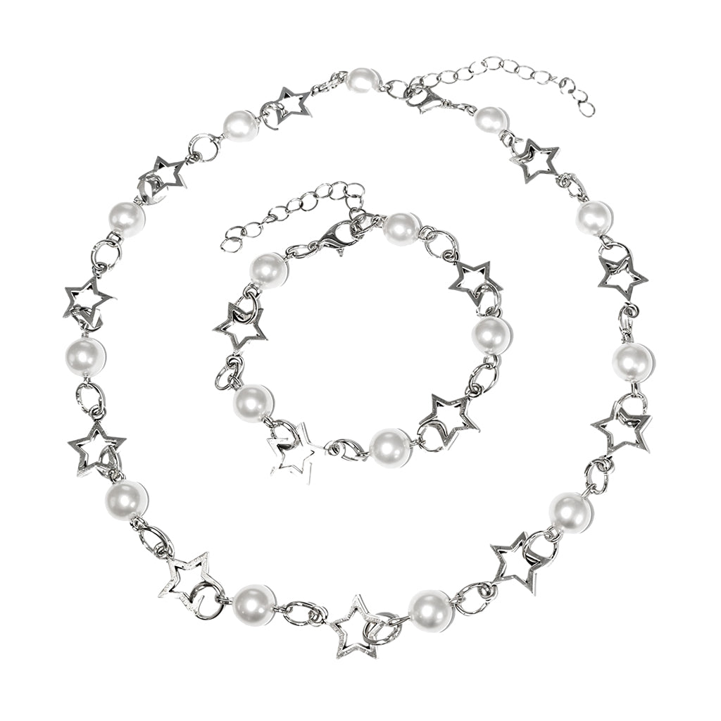 SANNIDHI 2pcs Necklace Set for Women Girls Stylish Pearl Star Pendant Necklace with Bracelet Aesthetic Vintage Choker Necklace Cute Y2K Accessories Jewellery Set Birthday Gift for Girlfriend, Women SANNIDHI 2pcs Necklace Set for Women Girls Stylish Pearl Star Pendant Necklace with Bracelet Aesthetic Vintage Choker Necklace Cute Y2K Accessories Jewellery Set Birthday Gift for Girlfriend, Women
